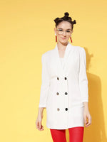 Women White Canton Double Breasted Blazer Dress