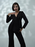 Women Embellished Black Full Sleeve Jacket