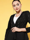 Women Embellished Black Full Sleeve Jacket