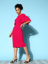 Women Fuchsia Frill Cape Bodycon Dress