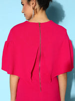 Women Fuchsia Frill Cape Bodycon Dress