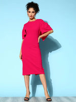 Women Fuchsia Frill Cape Bodycon Dress