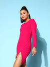 Women Fuchsia Side Slit Diamante Mini Dress