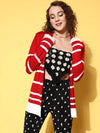 Women Striped Red Full Sleeve Jacket