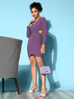 Women Lavender Karera Side Cut Out Mini Wrap Dress