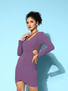 Women Lavender Karera Side Cut Out Mini Wrap Dress