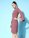 Women Dull Pink Canton Cape Sleeves Choker Shift Dress