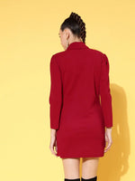 Women Red Canton Double Breasted Blazer Dress