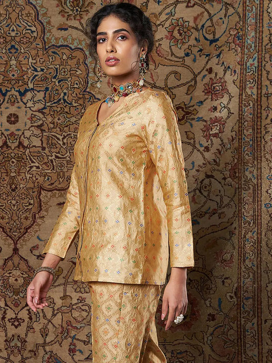 Women Golden Indian Motif Brocade Top