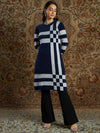 Women Navy & Grey Check Hair Wool Straight Kurta