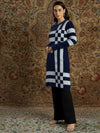 Women Navy & Grey Check Hair Wool Straight Kurta