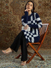 Women Navy & Grey Check Hair Wool Straight Kurta