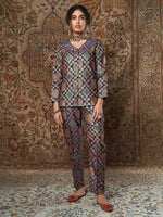 Women Navy Large Indian Motif Brocade Top