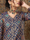 Women Navy Large Indian Motif Brocade Top