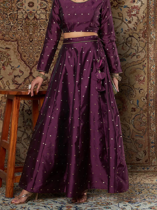 Women Purple Taffeta Jacquard Anarkali Skirt