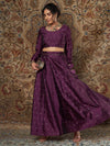 Women Purple Taffeta Jacquard Anarkali Skirt