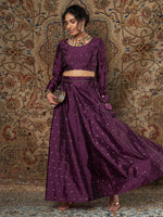 Women Purple Taffeta Jacquard Anarkali Skirt