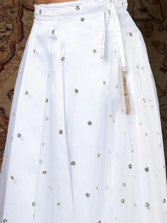 Women White Tulle Sequins Anarkali Skirt