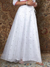 Women White Tulle Sequins Anarkali Skirt