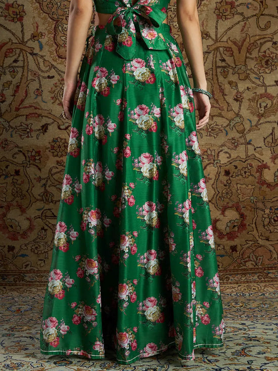 Women Green Chanderi Floral Anarkali Skirt