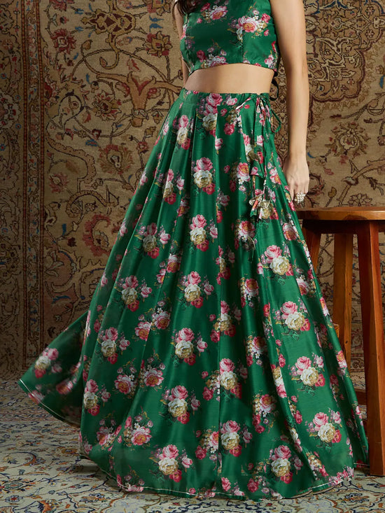 Women Green Chanderi Floral Anarkali Skirt