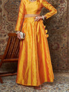 Women Mustard Taffeta Jacquard Anarkali Skirt