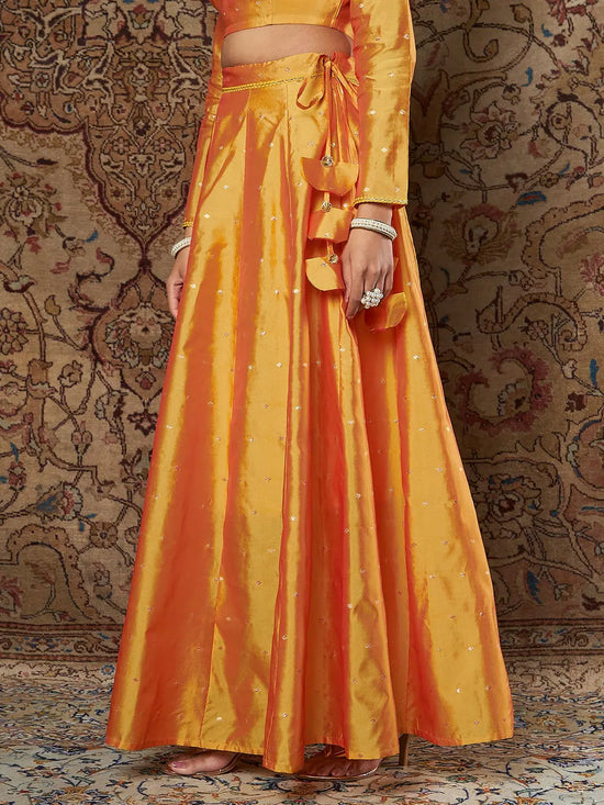 Women Mustard Taffeta Jacquard Anarkali Skirt