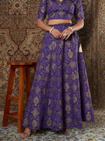 Women Purple Brocade Floral Anarkali Skirt