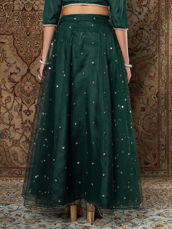 Women Green Tulle Sequins Anarkali Skirt