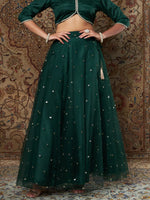 Women Green Tulle Sequins Anarkali Skirt