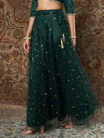 Women Green Tulle Sequins Anarkali Skirt