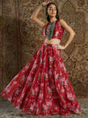 Women Maroon Chanderi Floral Anarkali Skirt