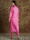 Women Pink Satin Floral Straight Kurta With Pants