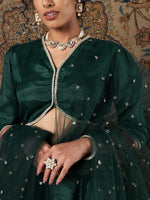 Women Green Crepe Top With Tulle Aanrkali Skirt And Dupatta