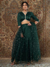 Women Green Crepe Top With Tulle Aanrkali Skirt And Dupatta