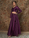 Women Purple Jacquard Crop Top With Anarkali Skirt