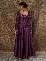 Women Purple Jacquard Crop Top With Anarkali Skirt