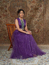 Women Purple Tulle Sequins Anarkali Skirt