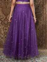 Women Purple Tulle Sequins Anarkali Skirt