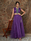 Women Purple Crepe Top With Tulle Aanrkali Skirt