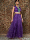 Women Purple Crepe Top With Tulle Aanrkali Skirt