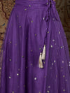 Women Purple Crepe Top With Tulle Aanrkali Skirt