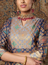 Women Navy & Grey Brocade Yoke Kurta With Brocade Pants