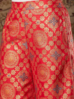 Women Purple & Red Brocade Yoke Kurta With Brocade Pants