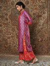 Women Purple & Red Brocade Yoke Kurta With Brocade Pants