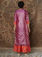 Women Purple & Red Brocade Yoke Kurta With Brocade Pants