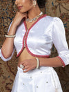 Women White Satin Top With Tulle Aanrkali Skirt