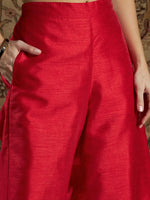 Women Navy Geometric Brocade Kurta With Red Palazzo Pants