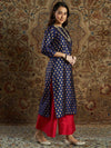 Women Navy Geometric Brocade Kurta With Red Palazzo Pants