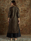 Women Black Floral Brocade Kurta With Palazzo Pants